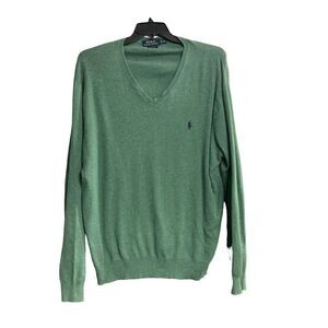 POLO Ralph Lauren Men's Green V-Neck Pima Cotton Long Sleeve Sweater Top Size Ex